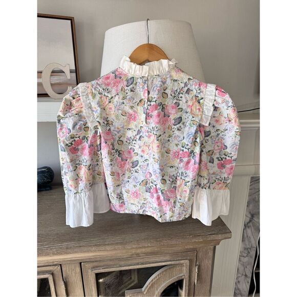 NWT Batsheva X Laura Ashley Spring Prairie Blouse Floral Print Ruffle Cropped Si - Picture 7 of 10